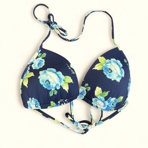 Gilly Hicks Navy Floral Swim Bikini Top, Push ‘em Up style size large
